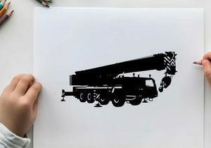 Silhouette of a large truck mounted crane vehicle