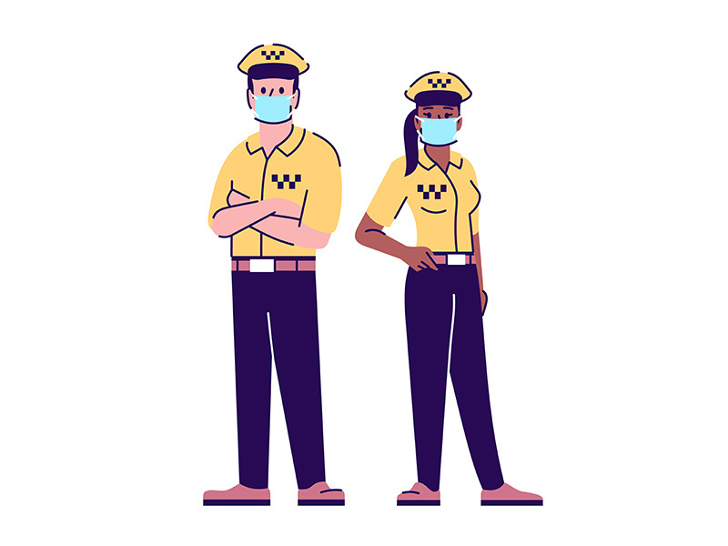 Taxi drivers in pandemic flat isolated vector illustration
