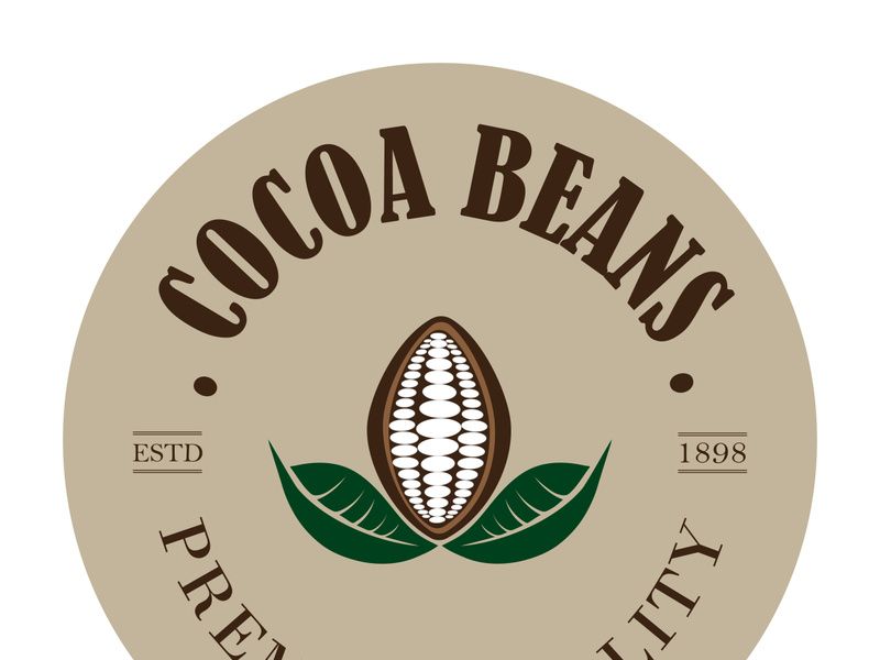 cocoa logo,cocoa bean,cocoa tree,cocoa branches and leaves,chocolate mix on white background,vintage,modern,simple,minimalist icon illustration template design vector