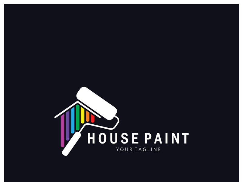 logo icon illustration house paint with a blend of brushes and rollers for house wall paint design, minimalist house, painting, interior, building, property business, wallpaper, vector concept