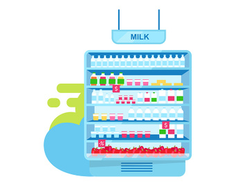 Dairy products at shop stall flat vector illustration preview picture