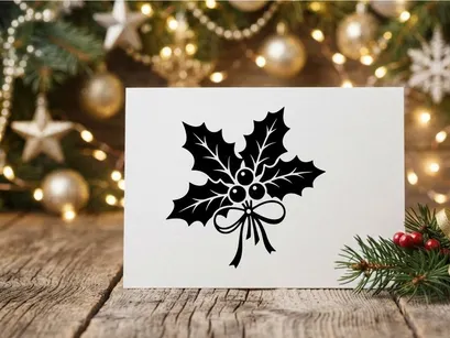 Schwarz-weiß Efeublätter mit Beeren Symbol für Weihnachts-Designelemente.
