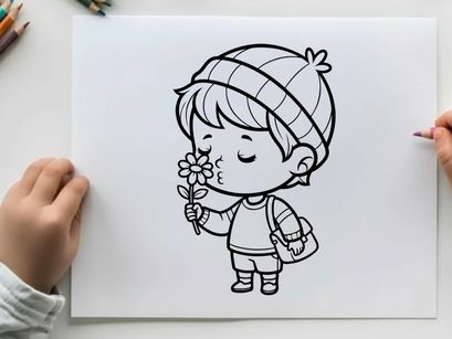 Cute child holding daisy flower vector illustration