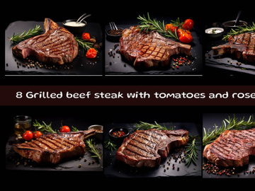 Grilled beef steak with tomatoes and rosemary preview picture