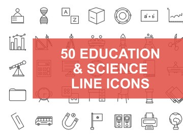 50 Education & Science Line Black Icons preview picture