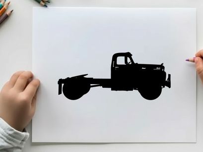Silhouette of a classic pickup truck with flatbed and cab silhouette
