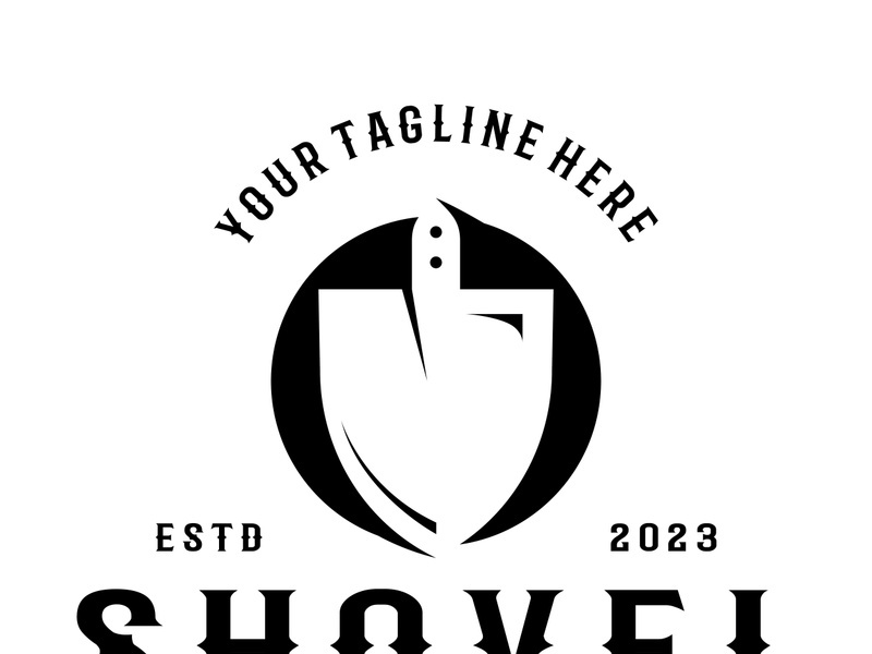 Shovel logo for agriculture, excavation,building, mining foundation. gardening vector set design with leaves