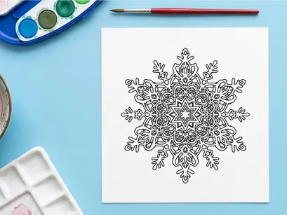Hand-drawn Christmas snowflake with chicks and holly for festive winter decor and crafts