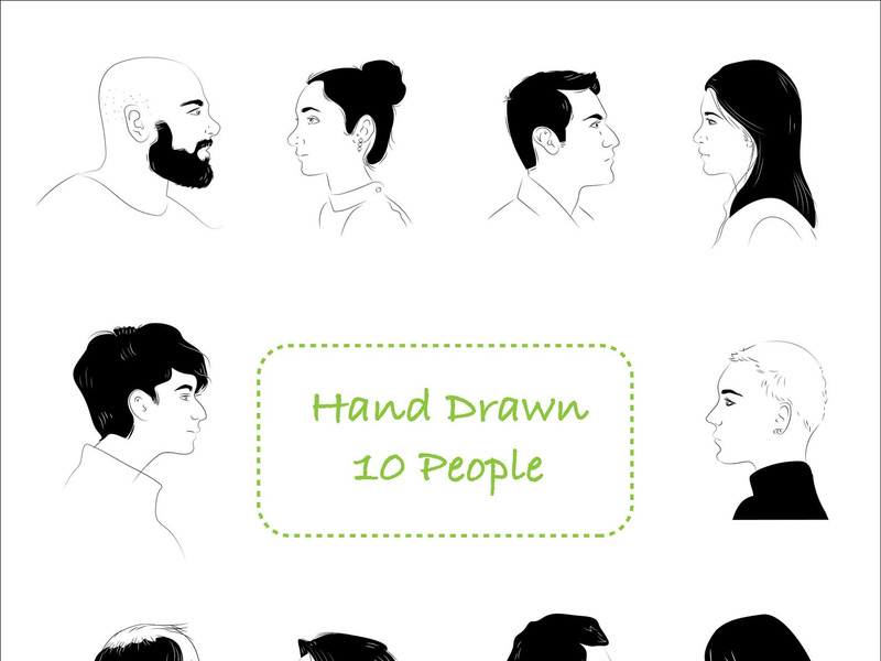 hand draw men and women 10 people illustration
