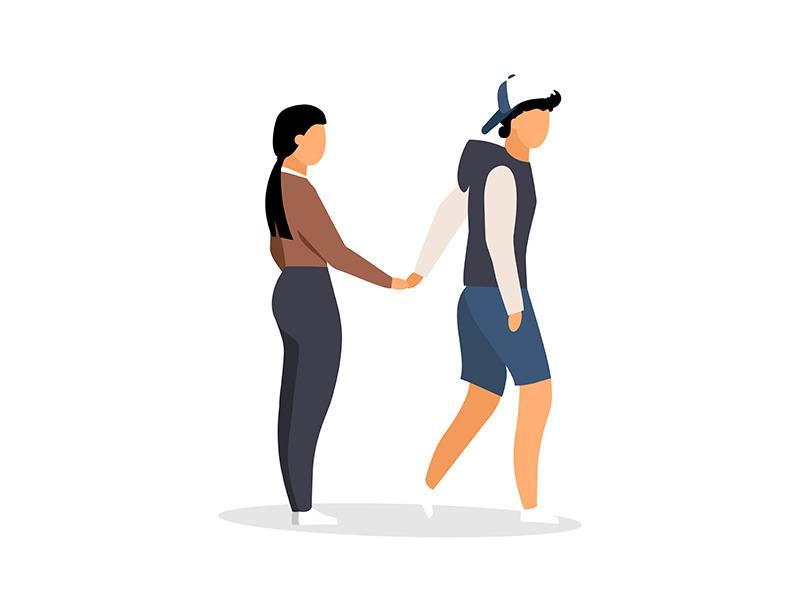 Couple holding hands flat color vector faceless characters