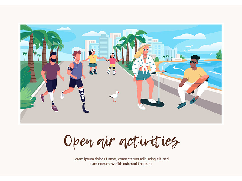 Open air activities banner flat vector template