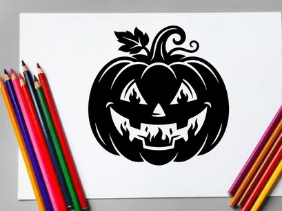 Black Halloween Pumpkin with Carved Jack-o'-Lantern Face