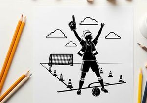 Silhouette of a triumphant soccer goalkeeper in silhouette celebration