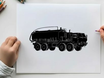 Silhouette of a large industrial truck with tanker trailer silhouette