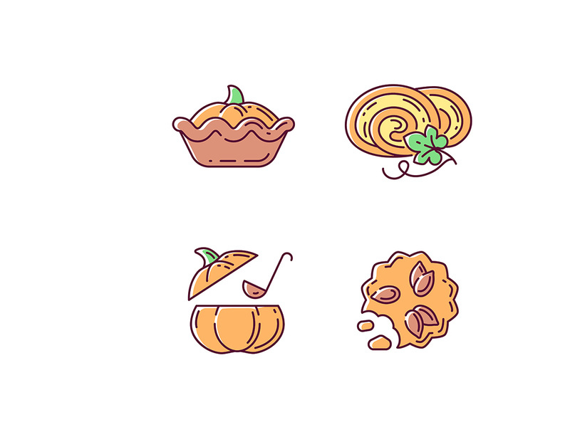 Autumn dishes recipes RGB color icons set