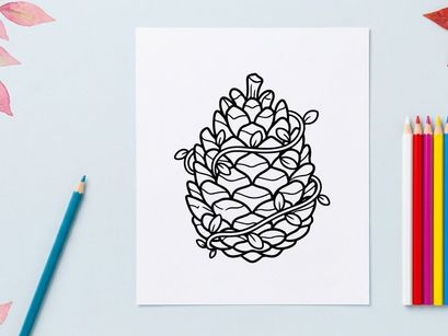 Ilustrasi pinecone dekoratif untuk tema liburan atau alam. Gambar botani artistik dari pinecone, cocok untuk desain musiman atau alam.
