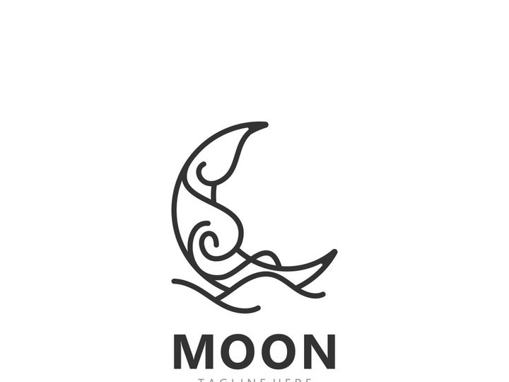 Moon elegant crescent and star logo design line in simple style outline background