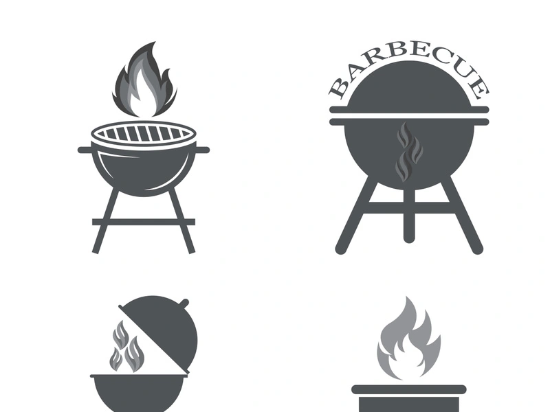 BBQ grill simple and symbol icon with smoke or steam logo vector illustration