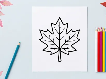 Minimalist black and white maple leaf illustration. Simple nature symbol for design projects.