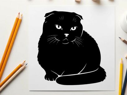 Silhouette of a fluffy black cat with piercing eyes