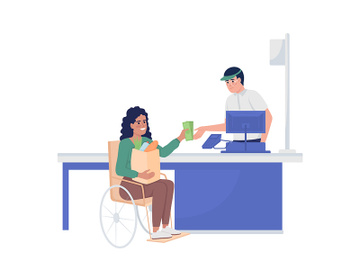 Disabled lady at supermarket semi flat color vector characters preview picture