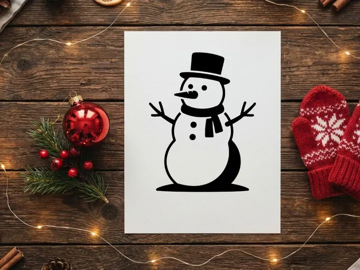 Cute Snowman with Carrot Nose and Black Top Hat for Winter Holidays