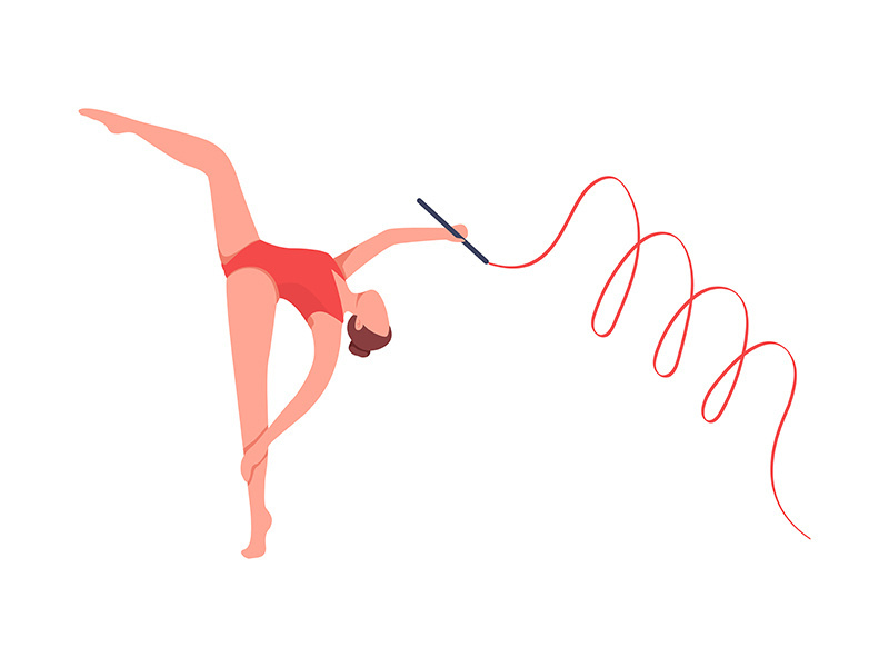 Gymnast with ribbon flat color vector faceless character