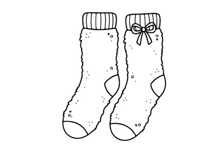 Calcetines navideños dibujados a mano con decoración de regalo de lazo aislados sobre fondo blanco