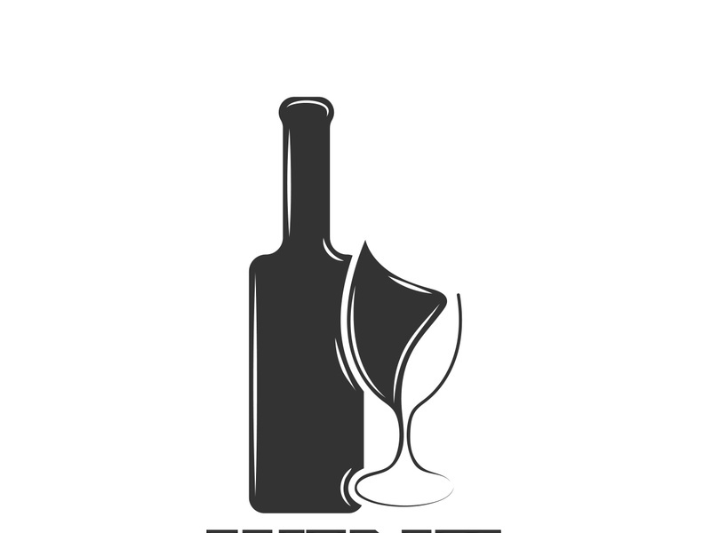 Wine bottle and glass logo design icon