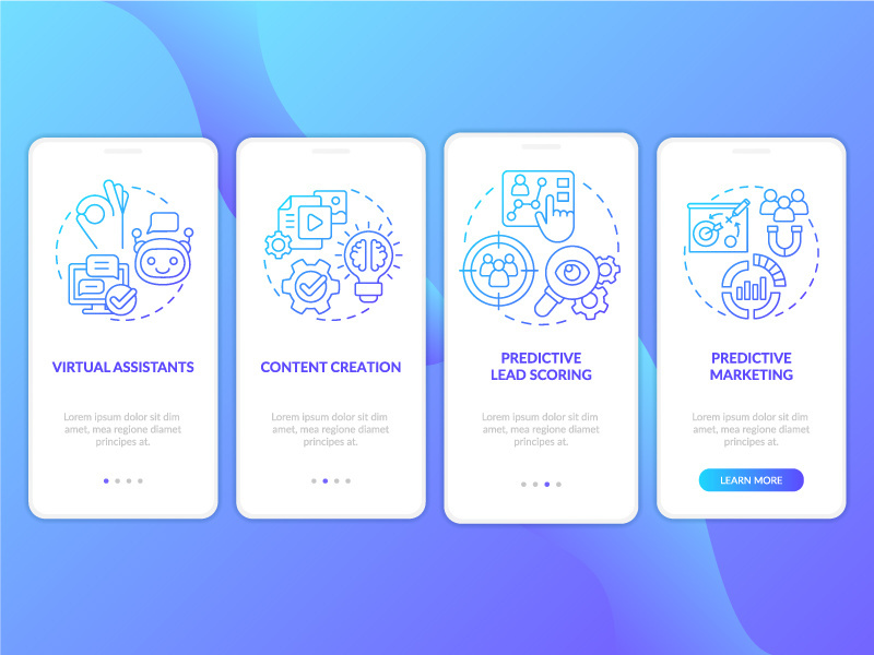 Usage of AI in marketing blue gradient onboarding mobile app screen