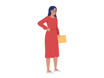 Unsatisfied woman holding book semi flat color vector character preview picture