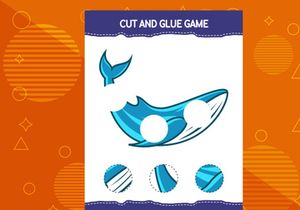 10 Pages Cut and glue game for kids with fish. Cutting practice for preschoolers. Education worksheet.