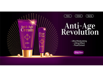 Anti-aging revolution realistic vector landing page template preview picture