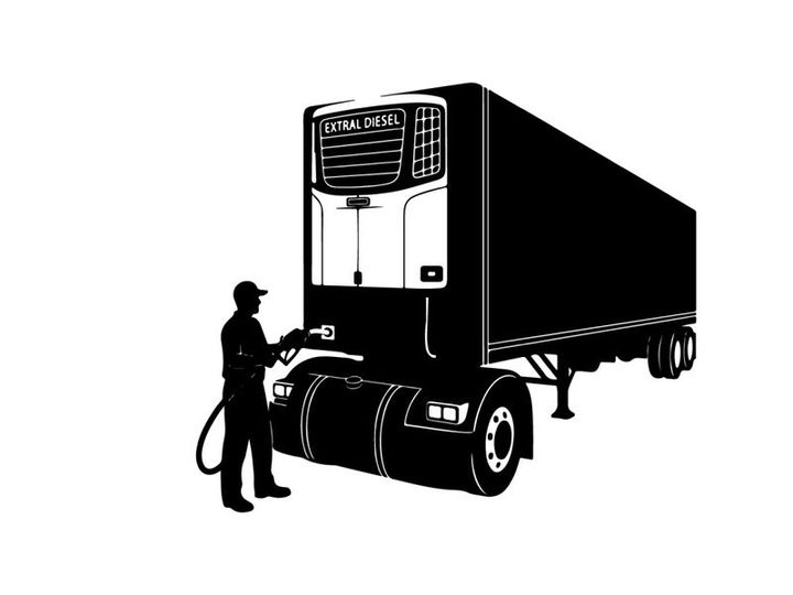 Silhouette of man refueling semi truck trailer