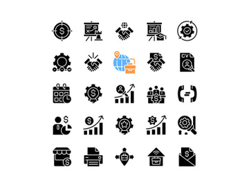 Business management black glyph icons set on white space preview picture
