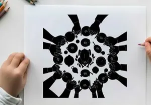 Silhouette of hands holding plates in a circular formation