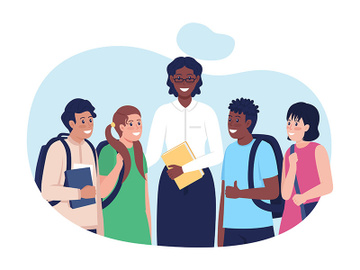 Teacher with students 2D vector isolated illustration preview picture