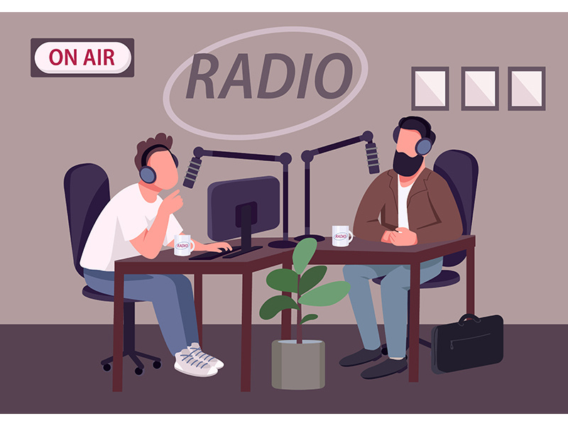 Radio talk show show flat color vector illustration