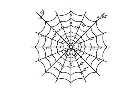 Hand-drawn black spider web illustration on white background. Vector-style arachnid net design for Halloween or nature-themed projects.