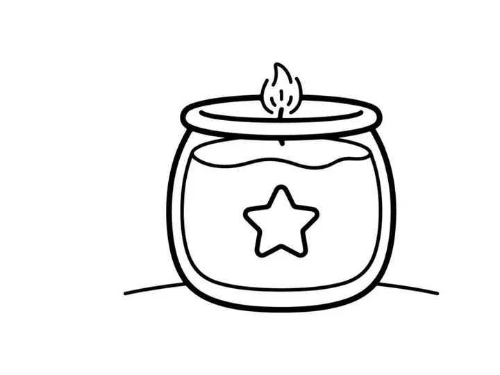Candle in a jar with star cutout casting warm glow. Spooky Halloween lantern with flickering flame for festive decor.