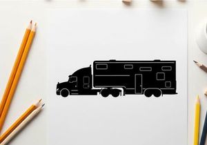 Black silhouette of a large truck with trailer