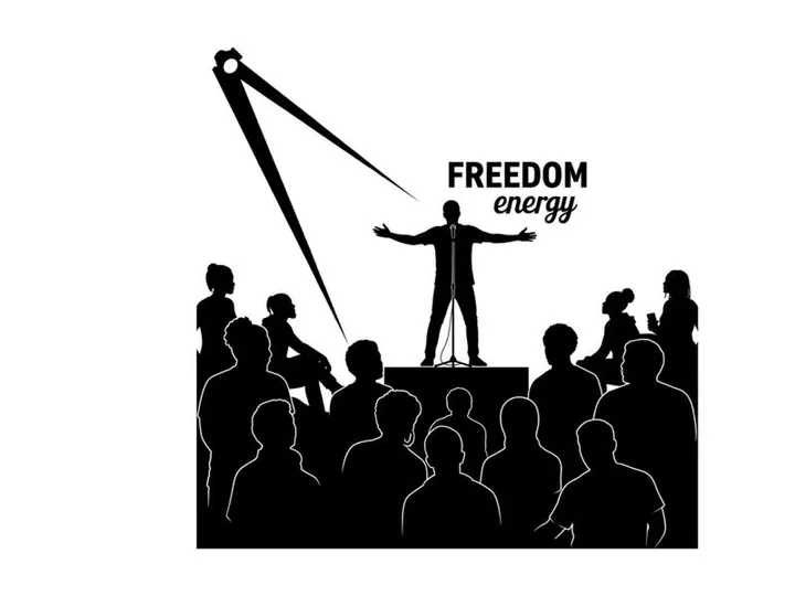 Silhouette of a man on stage with crowd and freedom energy silhouette