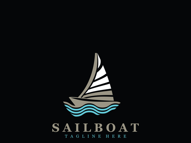 Sail boat logo water lines hipster design minimalist template