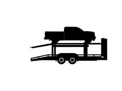 Silhouette of a car on a trailer against a white background