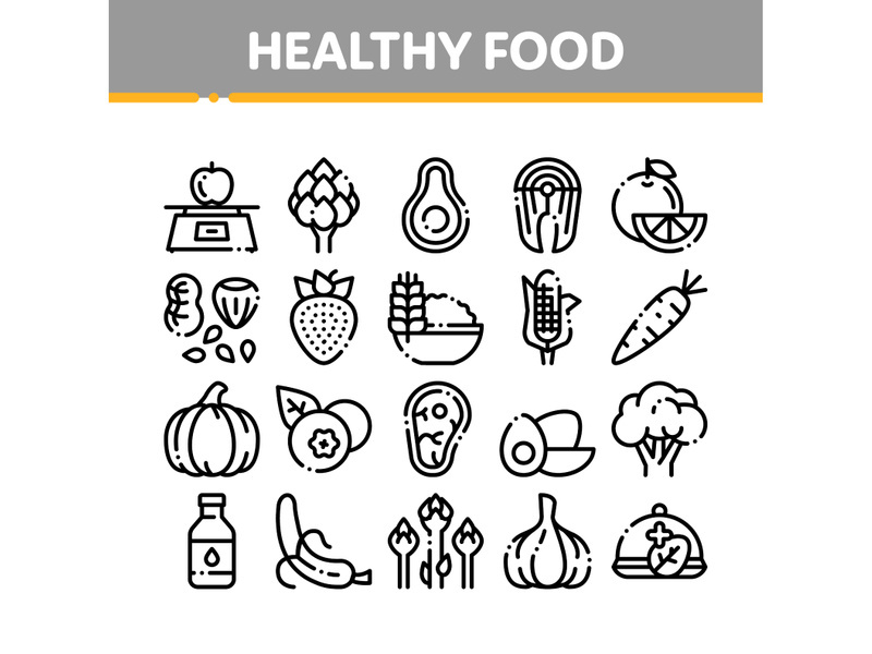 Healthy Food Vector Thin Line Icons Set