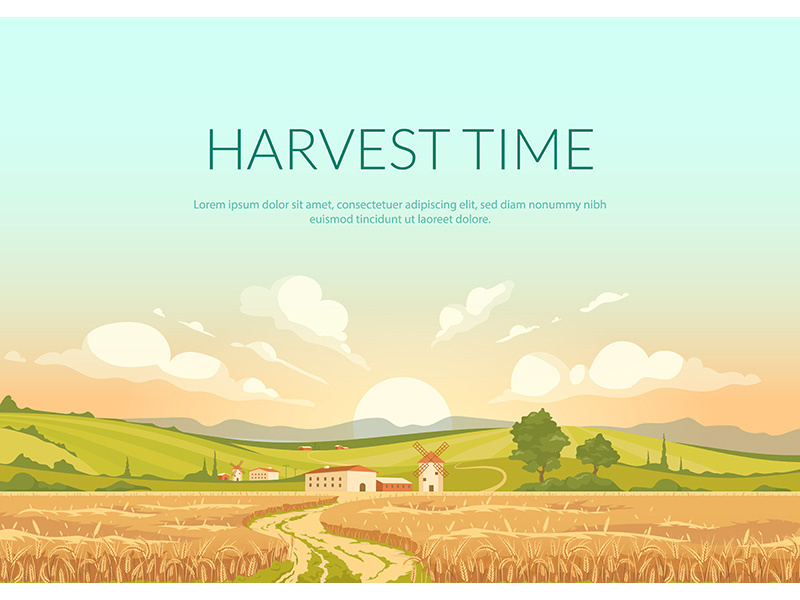Harvest time poster flat vector template
