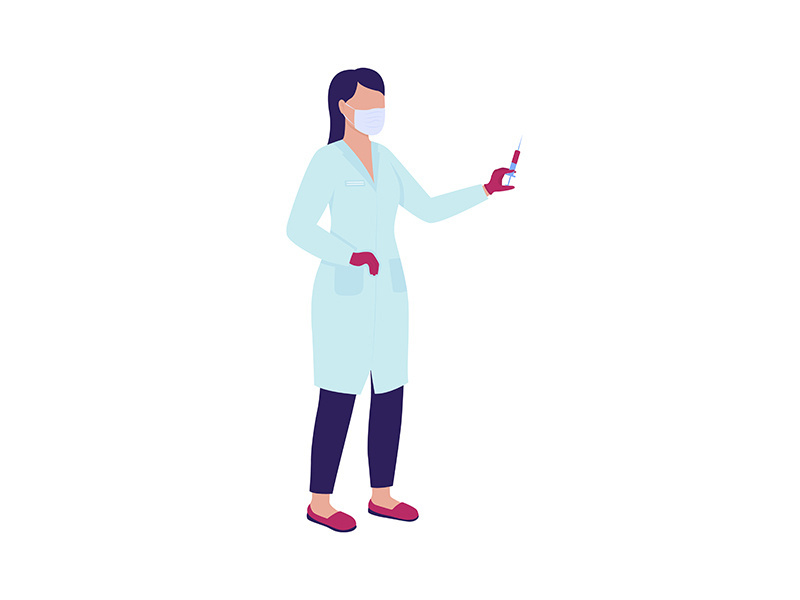 Female doctor with covid vaccine semi flat color vector character