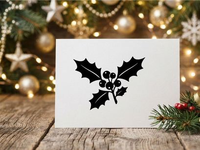 Icono de hojas y bayas de acebo negras, ilustración vectorial de diseño de elemento navideño.