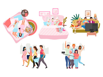 Friends together flat vector illustration set preview picture