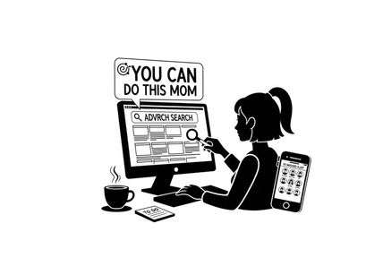 Silhouette of a woman job searching on computer with encouragement